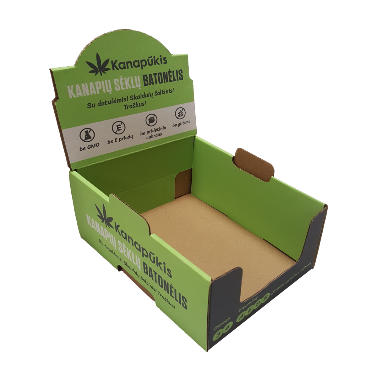Atvira žalia dėžutė su informacija